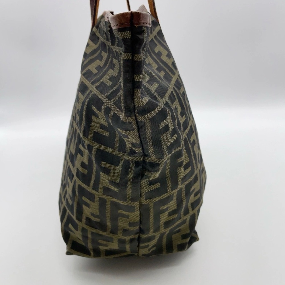 Authentic Fendi Zucca Nylon Leather Khaki Tote Bag W/Pouch - Picture 6 of 16